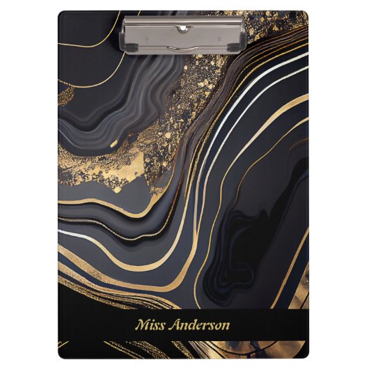 Moderne elegante Schwarz-Gold-Marmor Klemmbrett (Vorderseite)