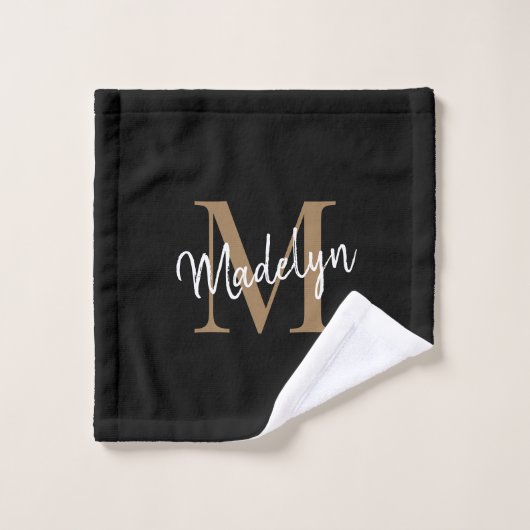 Moderne elegante Schwarz-Gold-Monogram-Skripte Waschlappen (Waschlappen)