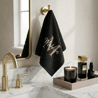 Moderne elegante Schwarz-Gold-Monogram-Skripte Waschlappen
