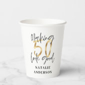 moderne elegante Schwarz-Gold-Party 50. Geburtstag Pappbecher (Rückseite)