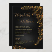 Moderne elegante Schwarz & Gold Quote Blumenhochze Einladung (Vorne/Hinten)