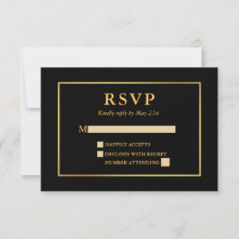 Moderne, elegante Schwarz-Gold-Rahmen RSVP Karte