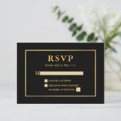 Moderne, elegante Schwarz-Gold-Rahmen RSVP Karte (Stehend Vorderseite)