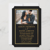 Moderne elegante Schwarz-Gold-Ticket-Hochzeit Einladung (Vorderseite)