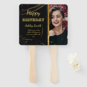 Moderne elegante schwarz-goldene süße 16 Hand f Fächer (Vorne und Hinten)