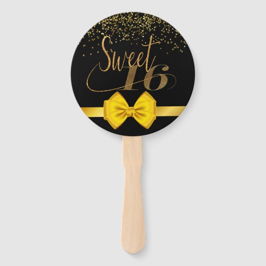 Moderne elegante schwarz-goldene süße 16 Hand f Fächer (Vorderseite)