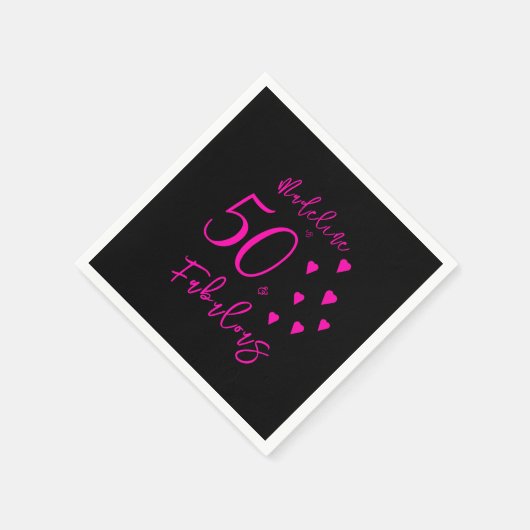 Moderne elegante schwarz-heiße rosa Herzen 50. Geb Serviette (Ecke)