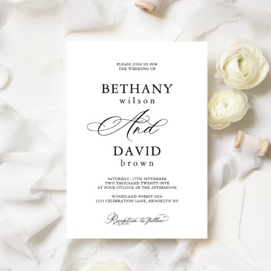 Moderne, elegante Schwarz-Kalligrafie-Hochzeit Einladung