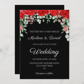 Moderne, elegante Schwarz-Rot-Blumen-Hochzeit Einladung (Vorne/Hinten)
