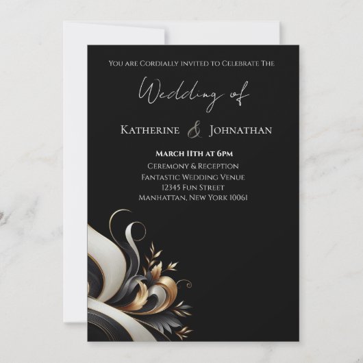 Moderne Elegante Schwarz und Gold Einladung (Vorderseite)