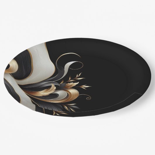 Moderne Elegante Schwarz und Gold Pappteller (Schrägansicht)
