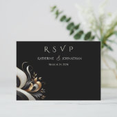 Moderne Elegante Schwarz und Gold RSVP Karte (Stehend Vorderseite)