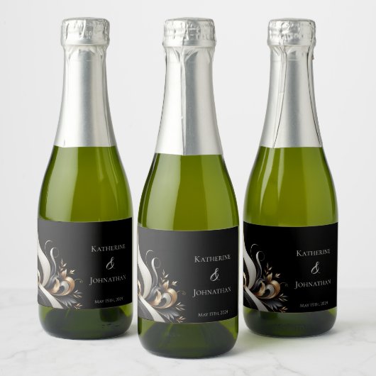 Moderne Elegante Schwarz und Gold Schaumweinetikett (Flaschen)