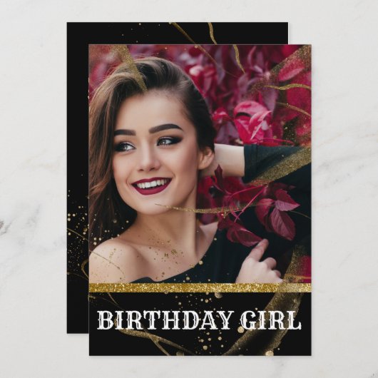 Moderne elegante Schwarz und Gold süß 16 Einladung (Vorne/Hinten)