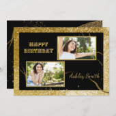 Moderne elegante Schwarz und Gold süß 16 Einladung (Vorne/Hinten)