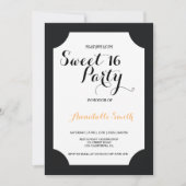 Moderne elegante Schwarz und Gold süß 16 Einladung (Vorderseite)