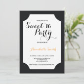 Moderne elegante Schwarz und Gold süß 16 Einladung (Stehend Vorderseite)