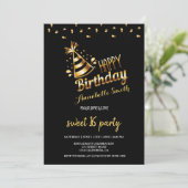 Moderne elegante Schwarz und Gold süß 16 Einladung (Stehend Vorderseite)