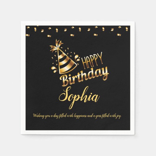 Moderne elegante Schwarz und Gold süß 16 Serviette (Vorderseite)