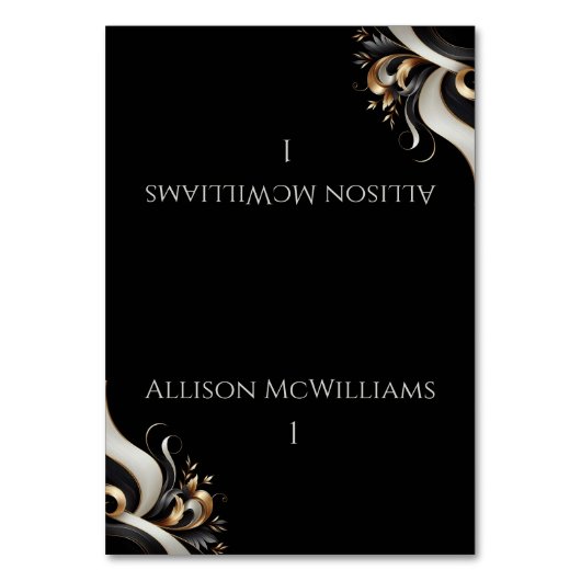 Moderne Elegante Schwarz und Gold Tischnummer (Vorderseite)