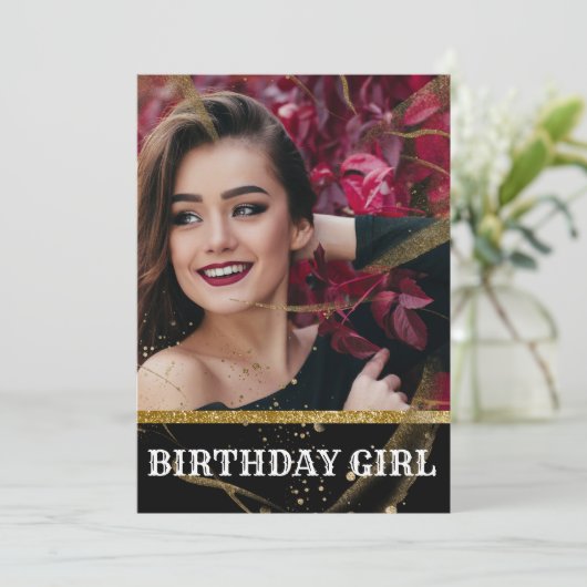 Moderne elegante schwarz und goldfarbene süße 16 i einladung (Stehend Vorderseite)