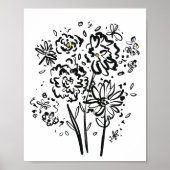 Moderne elegante Schwarz-Weiß-Blume (Matte) Poster (Vorne)