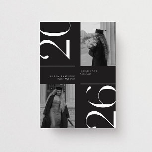 Moderne elegante Schwarz-Weiß-Foto-Abschlussfeier  Einladung