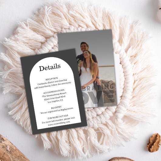 Moderne, elegante Schwarz-Weiß-Foto-Hochzeit Begleitkarte