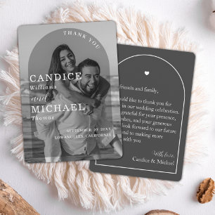 Moderne, elegante Schwarz-Weiß-Foto-Hochzeit Dankeskarte