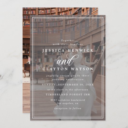 Moderne, elegante Schwarz-Weiß-Foto-Hochzeit Einladung (Vorne/Hinten)