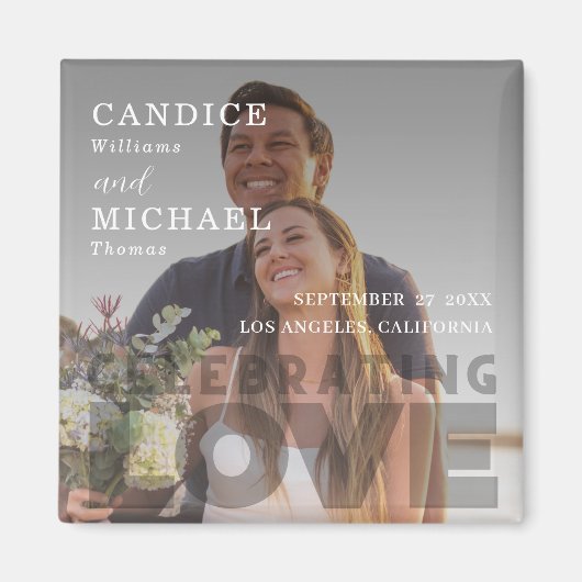 Moderne, elegante Schwarz-Weiß-Foto-Hochzeit Magnet (Vorne)