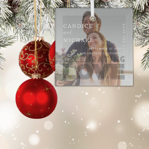 Moderne, elegante Schwarz-Weiß-Foto-Hochzeit Ornament Aus Glas