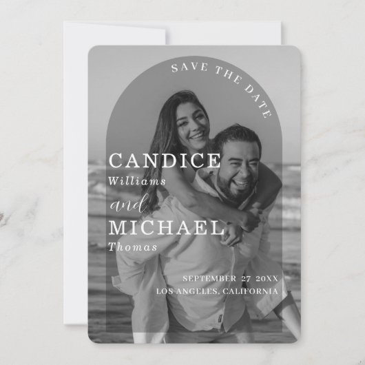 Moderne, elegante Schwarz-Weiß-Foto-Hochzeit Save The Date (Vorderseite)