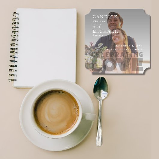 Moderne, elegante Schwarz-Weiß-Foto-Hochzeit Untersetzer