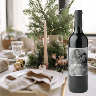 Moderne, elegante Schwarz-Weiß-Foto-Hochzeit Weinetikett