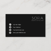 Moderne elegante Schwarz-Weiß-Frisur-Stylistin Visitenkarte (Rückseite)