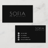 Moderne elegante Schwarz-Weiß-Frisur-Stylistin Visitenkarte (Vorne/Hinten)