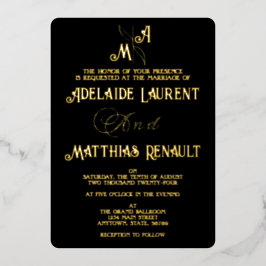 Moderne, elegante Schwarz-Weiß-Goldgestecke Folieneinladung