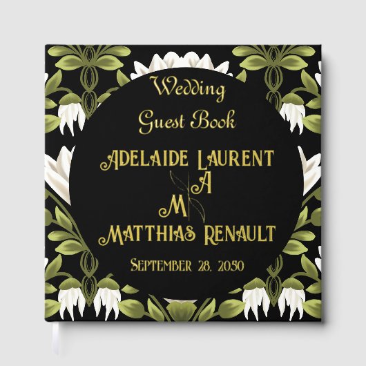 Moderne, elegante Schwarz-Weiß-Goldgestecke Gästebuch (Vorderseite)