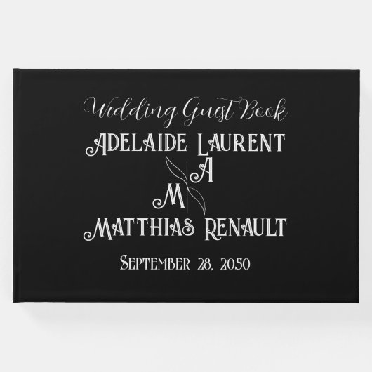 Moderne, elegante Schwarz-Weiß-Goldgestecke Gästebuch (Vorderseite)
