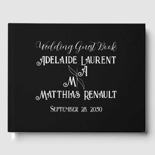 Moderne, elegante Schwarz-Weiß-Goldgestecke Gästebuch (Vorderseite)