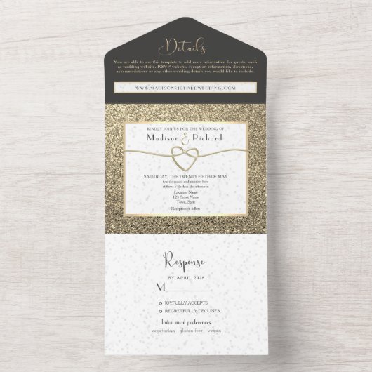 Moderne, elegante Schwarz-Weiß-Hochzeit All In One Einladung (Innen Boden)