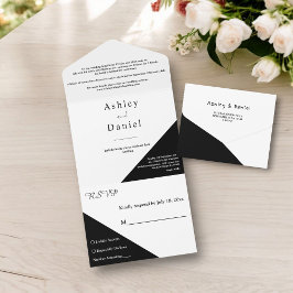 Moderne elegante Schwarz-Weiß-Hochzeit All In One Einladung