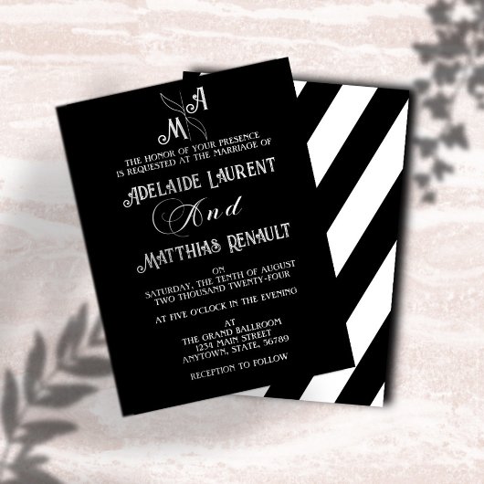 Moderne, elegante Schwarz-Weiß-Hochzeit Einladung