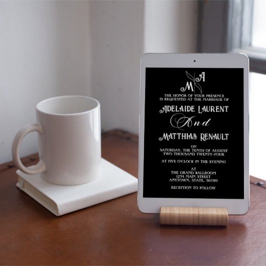 Moderne, elegante Schwarz-Weiß-Hochzeit Einladung