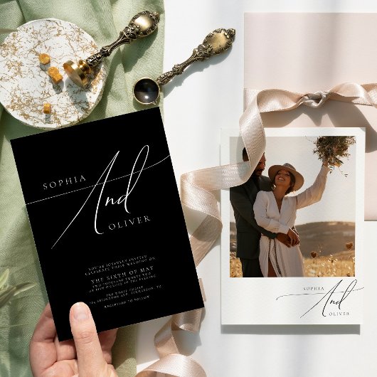 Moderne, elegante Schwarz-Weiß-Hochzeit Einladung