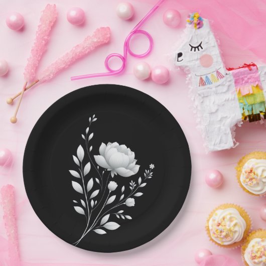 Moderne, elegante Schwarz-Weiß-Hochzeit Pappteller (Party)