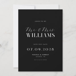 Moderne elegante Schwarz-Weiß-Hochzeit Save The Date