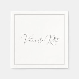 Moderne elegante Schwarz-Weiß-Hochzeit Serviette