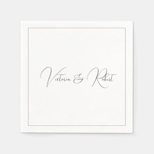 Moderne elegante Schwarz-Weiß-Hochzeit Serviette